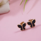 Stainless Steel Rosegold Plated Black and White Pearl Butterfly Stud Earring